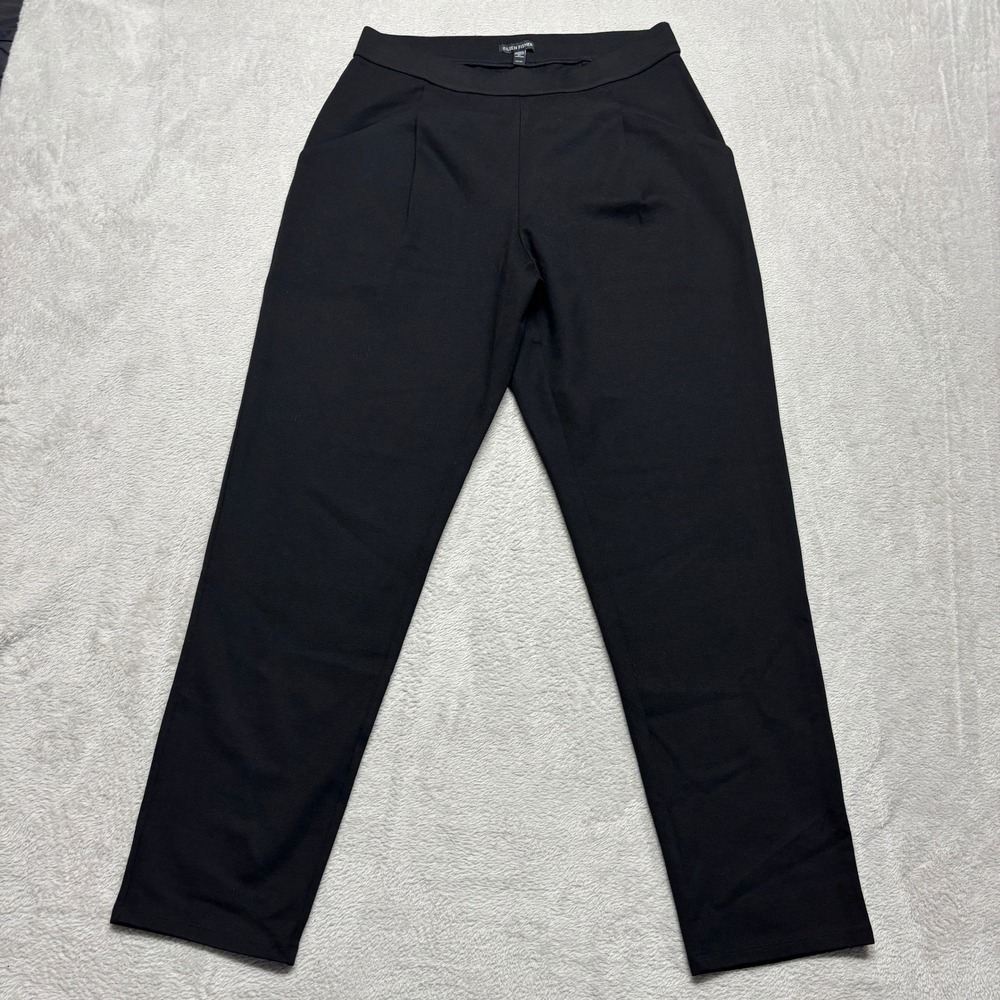 Eileen Fisher Pants Womens XS Tapered Ankle Black Stretch Pleated Pockets Crepe